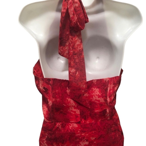 Halston Heritage Chiffon Halter Maxi Dress Sz. 16 Red Draped Neck Cockta… - Picture 3 of 12